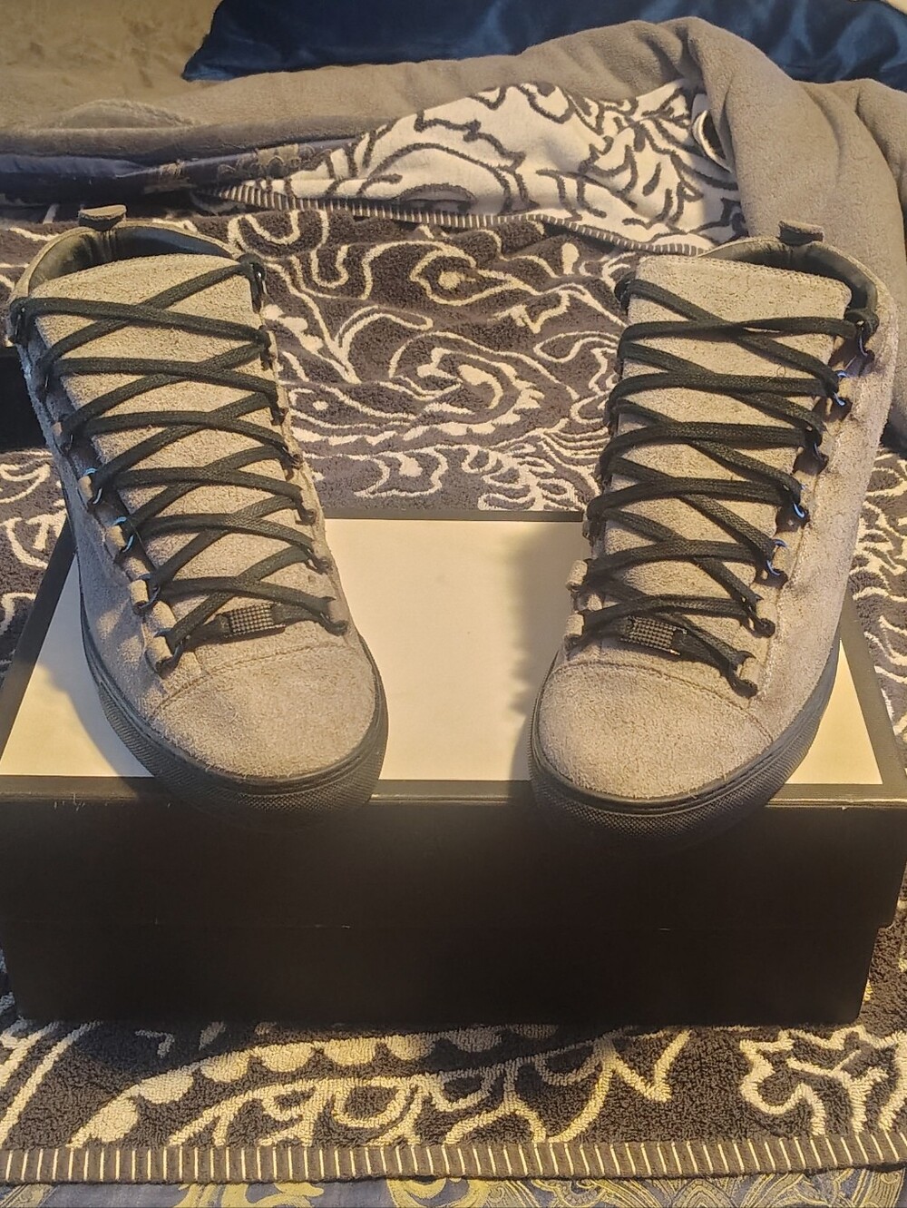 Balenciaga Men's Gray Suede Chukka Boots with Black Laces